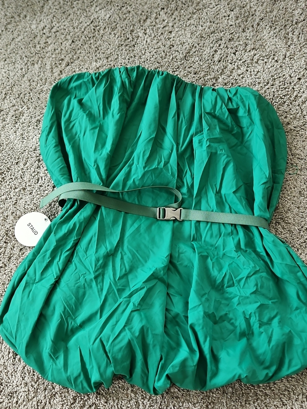 Nwt STAUD Green Strapless Y2k Bubble Hem Mini Dress Corset top 6